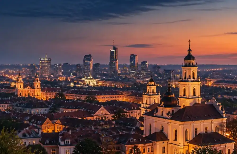 Vilnius Old Town and city skyline at dusk